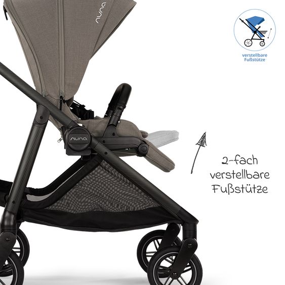 Nuna 2in1 Kombi-Kinderwagen-Set SWIV bis 22 kg mit Babywanne, Adapter, Transporttasche, Getränkehalter, Regenschutz & Spieltier - Granite