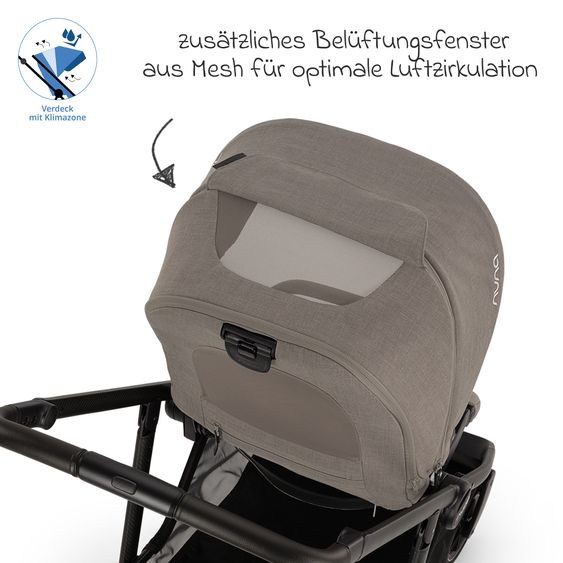Nuna 2in1 Kombi-Kinderwagen-Set SWIV bis 22 kg mit Babywanne, Adapter, Transporttasche, Getränkehalter, Regenschutz & Spieltier - Granite