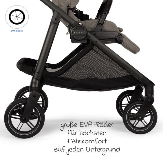 Nuna 2in1 Kombi-Kinderwagen-Set SWIV bis 22 kg mit Babywanne, Adapter, Transporttasche, Getränkehalter, Regenschutz & Spieltier - Granite