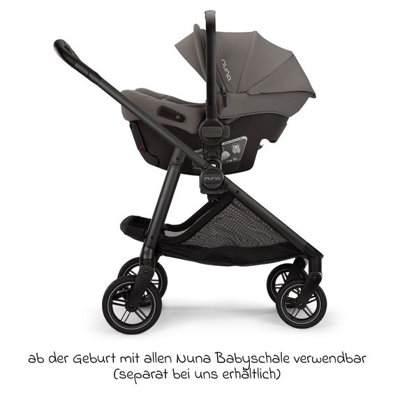 Nuna 2in1 Kombi-Kinderwagen-Set SWIV bis 22 kg mit Babywanne, Adapter, Transporttasche, Getränkehalter, Regenschutz & Spieltier - Granite