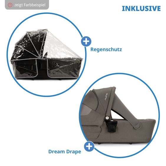 Nuna 2in1 Kombi-Kinderwagen-Set SWIV bis 22 kg mit Babywanne, Adapter, Transporttasche, Getränkehalter, Regenschutz & Spieltier - Granite