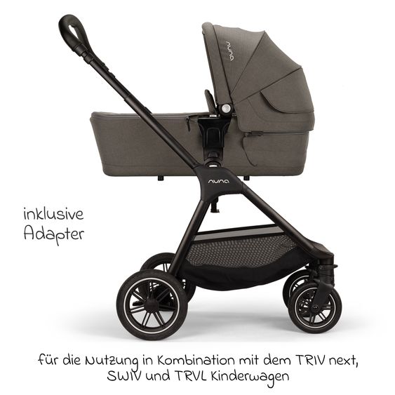 Nuna 2in1 Kombi-Kinderwagen-Set SWIV bis 22 kg mit Babywanne, Adapter, Transporttasche, Getränkehalter, Regenschutz & Spieltier - Granite