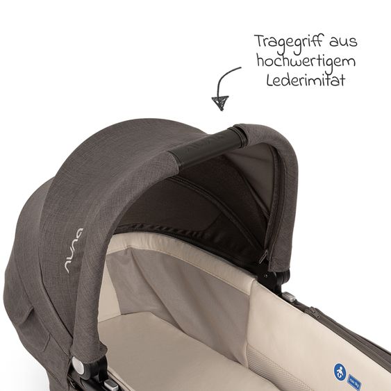 Nuna 2in1 Kombi-Kinderwagen-Set SWIV bis 22 kg mit Babywanne, Adapter, Transporttasche, Getränkehalter, Regenschutz & Spieltier - Thunder
