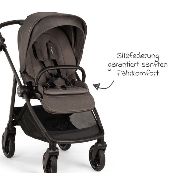 Nuna 2in1 Kombi-Kinderwagen-Set SWIV bis 22 kg mit Babywanne, Adapter, Transporttasche, Getränkehalter, Regenschutz & Spieltier - Thunder
