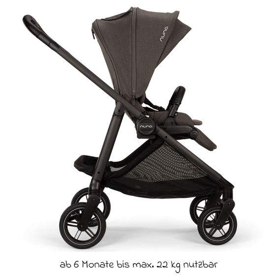 Nuna 2in1 Kombi-Kinderwagen-Set SWIV bis 22 kg mit Babywanne, Adapter, Transporttasche, Getränkehalter, Regenschutz & Spieltier - Thunder