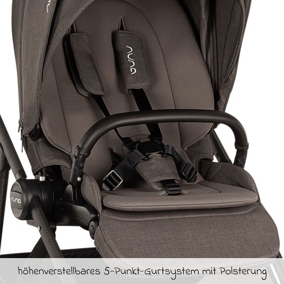 Nuna 2in1 Kombi-Kinderwagen-Set SWIV bis 22 kg mit Babywanne, Adapter, Transporttasche, Getränkehalter, Regenschutz & Spieltier - Thunder