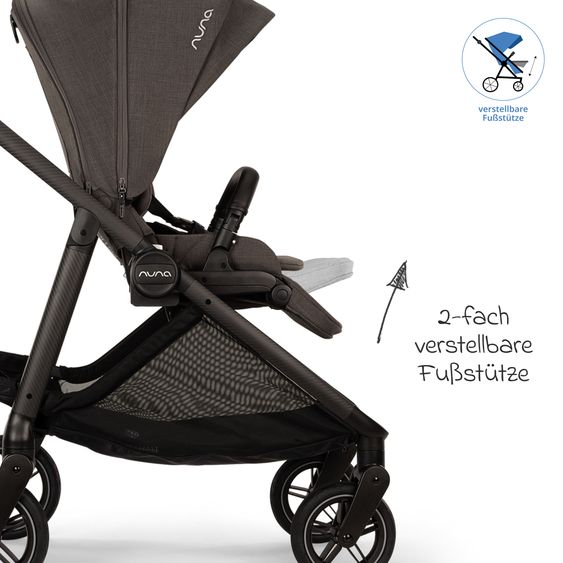 Nuna 2in1 Kombi-Kinderwagen-Set SWIV bis 22 kg mit Babywanne, Adapter, Transporttasche, Getränkehalter, Regenschutz & Spieltier - Thunder