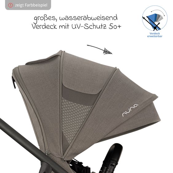 Nuna 2in1 Kombi-Kinderwagen-Set SWIV bis 22 kg mit Babywanne, Adapter, Transporttasche, Getränkehalter, Regenschutz & Spieltier - Thunder