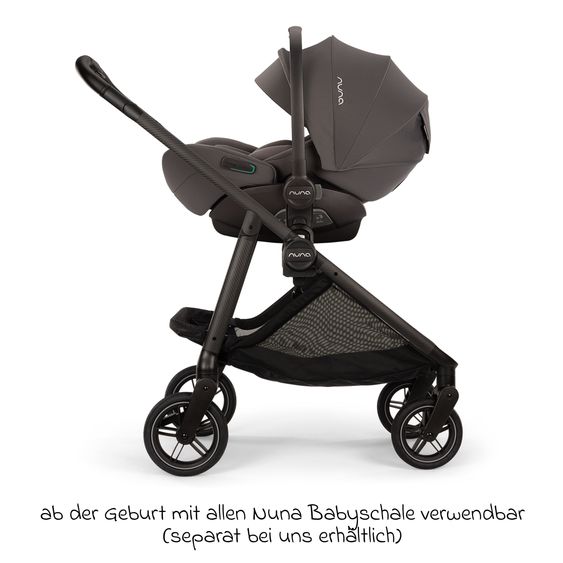 Nuna 2in1 Kombi-Kinderwagen-Set SWIV bis 22 kg mit Babywanne, Adapter, Transporttasche, Getränkehalter, Regenschutz & Spieltier - Thunder