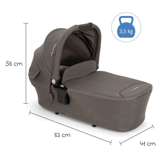 Nuna 2in1 Kombi-Kinderwagen-Set SWIV bis 22 kg mit Babywanne, Adapter, Transporttasche, Getränkehalter, Regenschutz & Spieltier - Thunder