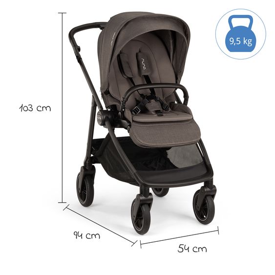 Nuna 2in1 Kombi-Kinderwagen-Set SWIV bis 22 kg mit Babywanne, Adapter, Transporttasche, Getränkehalter, Regenschutz & Spieltier - Thunder