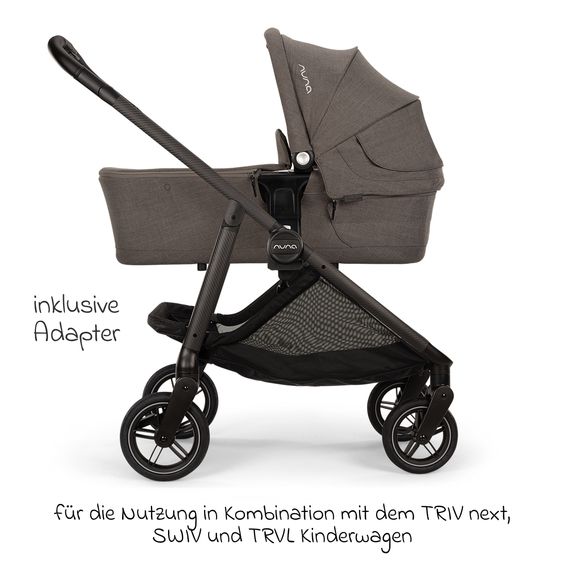 Nuna 2in1 Kombi-Kinderwagen-Set SWIV bis 22 kg mit Babywanne, Adapter, Transporttasche, Getränkehalter, Regenschutz & Spieltier - Thunder