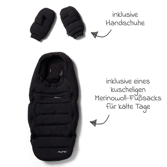Nuna 2in1 Kombi-Kinderwagen-Set Triv Lx All-in-One-Set bis 22 kg mit Baybwanne, Teleskopschieber, Regenschutz, Adapter, Fußsack & Handschuhe - Caviar