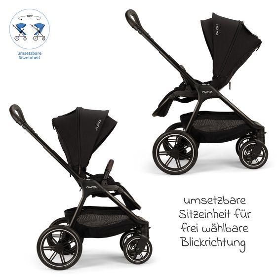 Nuna 2in1 Kombi-Kinderwagen-Set Triv Lx All-in-One-Set bis 22 kg mit Baybwanne, Teleskopschieber, Regenschutz, Adapter, Fußsack & Handschuhe - Caviar