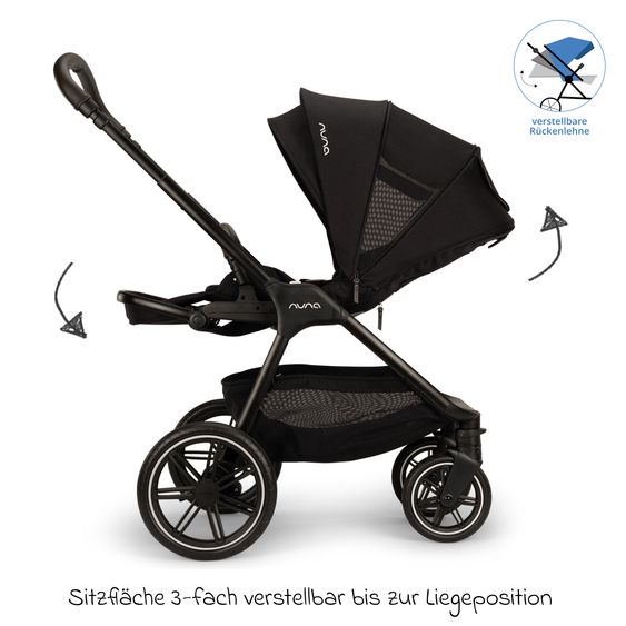 Nuna 2in1 Kombi-Kinderwagen-Set Triv Lx All-in-One-Set bis 22 kg mit Baybwanne, Teleskopschieber, Regenschutz, Adapter, Fußsack & Handschuhe - Caviar
