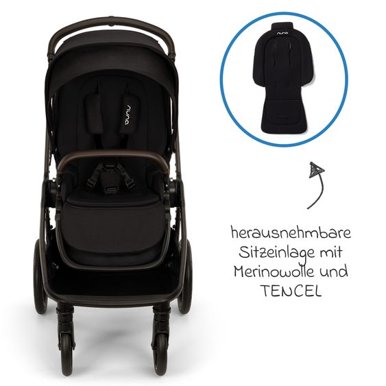 Nuna 2in1 Kombi-Kinderwagen-Set Triv Lx All-in-One-Set bis 22 kg mit Baybwanne, Teleskopschieber, Regenschutz, Adapter, Fußsack & Handschuhe - Caviar