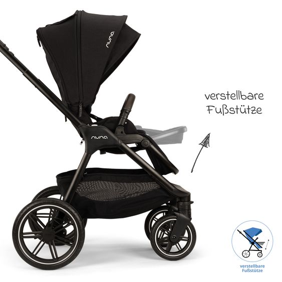 Nuna 2in1 Kombi-Kinderwagen-Set Triv Lx All-in-One-Set bis 22 kg mit Baybwanne, Teleskopschieber, Regenschutz, Adapter, Fußsack & Handschuhe - Caviar