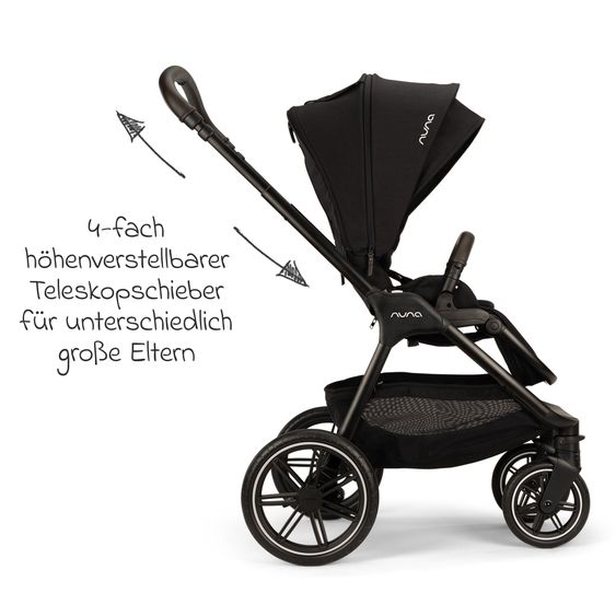 Nuna 2in1 Kombi-Kinderwagen-Set Triv Lx All-in-One-Set bis 22 kg mit Baybwanne, Teleskopschieber, Regenschutz, Adapter, Fußsack & Handschuhe - Caviar