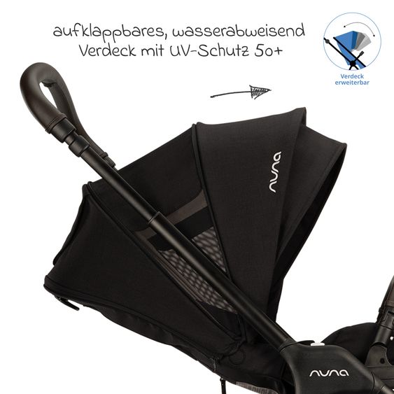 Nuna 2in1 Kombi-Kinderwagen-Set Triv Lx All-in-One-Set bis 22 kg mit Baybwanne, Teleskopschieber, Regenschutz, Adapter, Fußsack & Handschuhe - Caviar