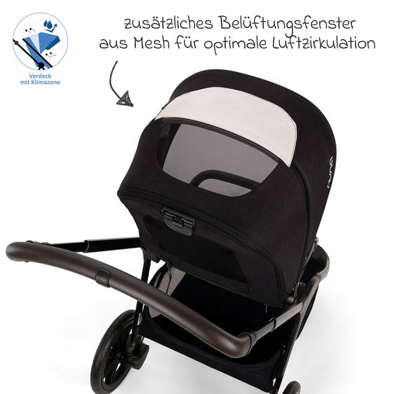 Nuna 2in1 Kombi-Kinderwagen-Set Triv Lx All-in-One-Set bis 22 kg mit Baybwanne, Teleskopschieber, Regenschutz, Adapter, Fußsack & Handschuhe - Caviar