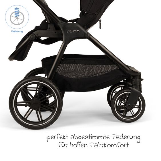 Nuna 2in1 Kombi-Kinderwagen-Set Triv Lx All-in-One-Set bis 22 kg mit Baybwanne, Teleskopschieber, Regenschutz, Adapter, Fußsack & Handschuhe - Caviar