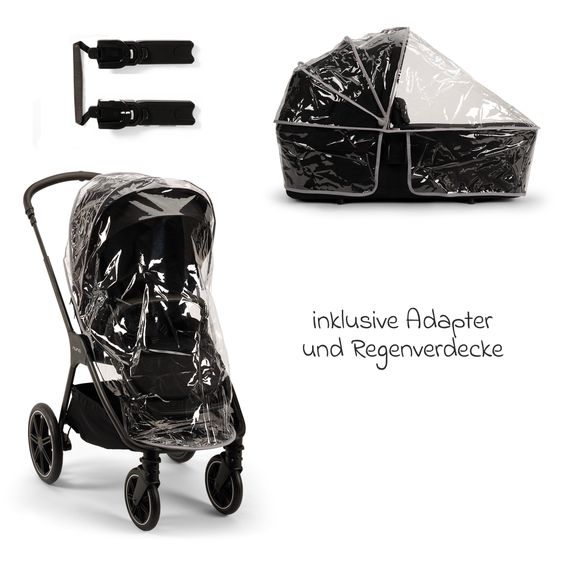 Nuna 2in1 Kombi-Kinderwagen-Set Triv Lx All-in-One-Set bis 22 kg mit Baybwanne, Teleskopschieber, Regenschutz, Adapter, Fußsack & Handschuhe - Caviar