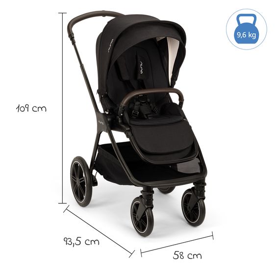Nuna 2in1 Kombi-Kinderwagen-Set Triv Lx All-in-One-Set bis 22 kg mit Baybwanne, Teleskopschieber, Regenschutz, Adapter, Fußsack & Handschuhe - Caviar