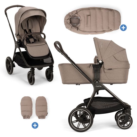 Nuna 2in1 Kombi-Kinderwagen-Set Triv Lx All-in-One-Set bis 22 kg mit Baybwanne, Teleskopschieber, Regenschutz, Adapter, Fußsack & Handschuhe - Cedar