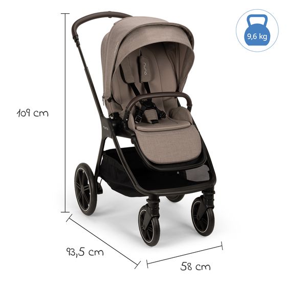 Nuna 2in1 Kombi-Kinderwagen-Set Triv Lx All-in-One-Set bis 22 kg mit Baybwanne, Teleskopschieber, Regenschutz, Adapter, Fußsack & Handschuhe - Cedar