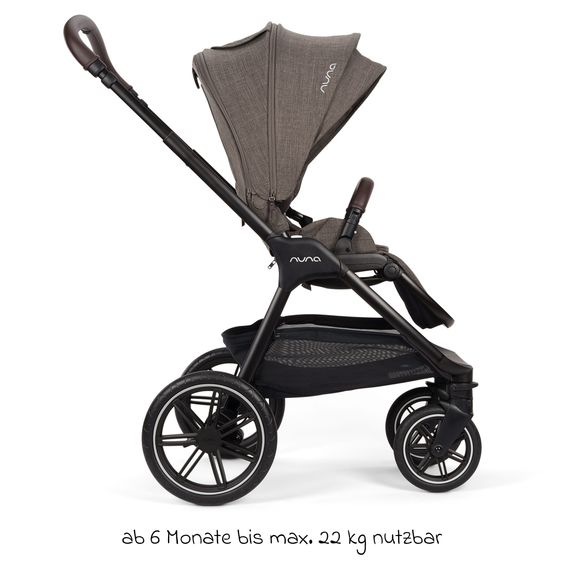 Nuna 2in1 Kombi-Kinderwagen-Set Triv Lx All-in-One-Set bis 22 kg mit Baybwanne, Teleskopschieber, Regenschutz, Adapter, Fußsack & Handschuhe - Chestnut