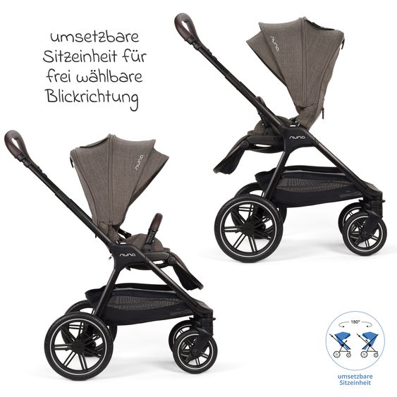 Nuna 2in1 Kombi-Kinderwagen-Set Triv Lx All-in-One-Set bis 22 kg mit Baybwanne, Teleskopschieber, Regenschutz, Adapter, Fußsack & Handschuhe - Chestnut