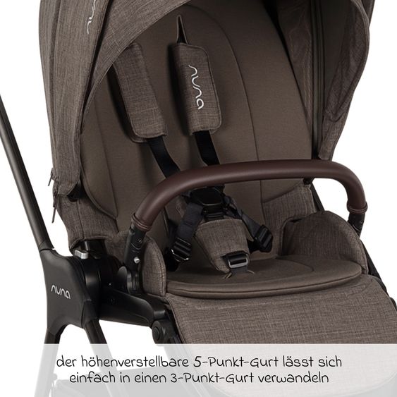 Nuna 2in1 Kombi-Kinderwagen-Set Triv Lx All-in-One-Set bis 22 kg mit Baybwanne, Teleskopschieber, Regenschutz, Adapter, Fußsack & Handschuhe - Chestnut