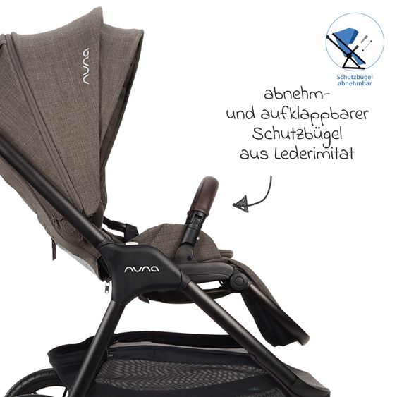 Nuna 2in1 Kombi-Kinderwagen-Set Triv Lx All-in-One-Set bis 22 kg mit Baybwanne, Teleskopschieber, Regenschutz, Adapter, Fußsack & Handschuhe - Chestnut
