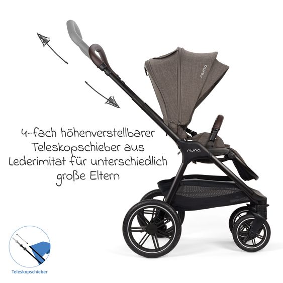 Nuna 2in1 Kombi-Kinderwagen-Set Triv Lx All-in-One-Set bis 22 kg mit Baybwanne, Teleskopschieber, Regenschutz, Adapter, Fußsack & Handschuhe - Chestnut