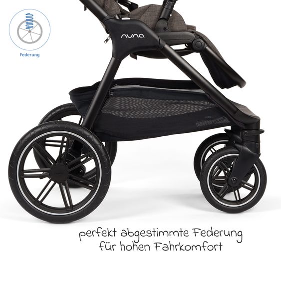Nuna 2in1 Kombi-Kinderwagen-Set Triv Lx All-in-One-Set bis 22 kg mit Baybwanne, Teleskopschieber, Regenschutz, Adapter, Fußsack & Handschuhe - Chestnut