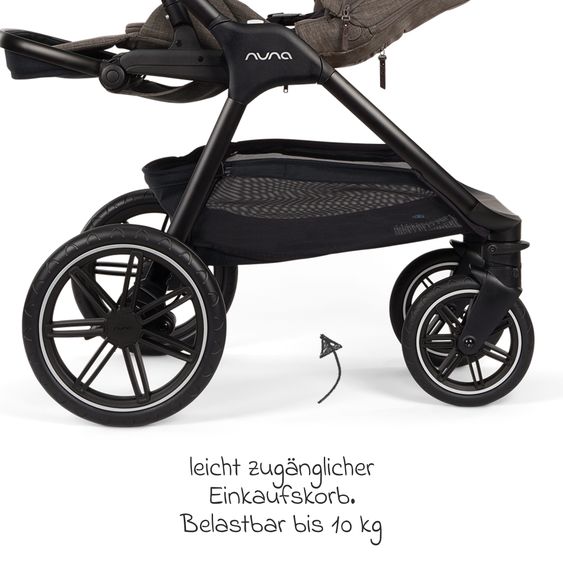 Nuna 2in1 Kombi-Kinderwagen-Set Triv Lx All-in-One-Set bis 22 kg mit Baybwanne, Teleskopschieber, Regenschutz, Adapter, Fußsack & Handschuhe - Chestnut