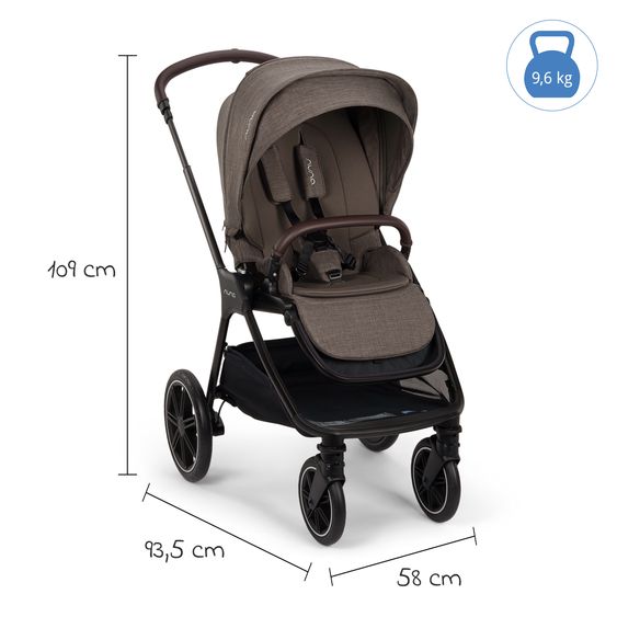 Nuna 2in1 Kombi-Kinderwagen-Set Triv Lx All-in-One-Set bis 22 kg mit Baybwanne, Teleskopschieber, Regenschutz, Adapter, Fußsack & Handschuhe - Chestnut