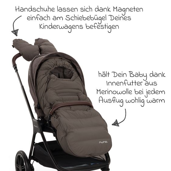 Nuna 2in1 Kombi-Kinderwagen-Set Triv Lx All-in-One-Set bis 22 kg mit Baybwanne, Teleskopschieber, Regenschutz, Adapter, Fußsack & Handschuhe - Chestnut