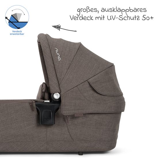 Nuna 2in1 Kombi-Kinderwagen-Set Triv Lx All-in-One-Set bis 22 kg mit Baybwanne, Teleskopschieber, Regenschutz, Adapter, Fußsack & Handschuhe - Chestnut