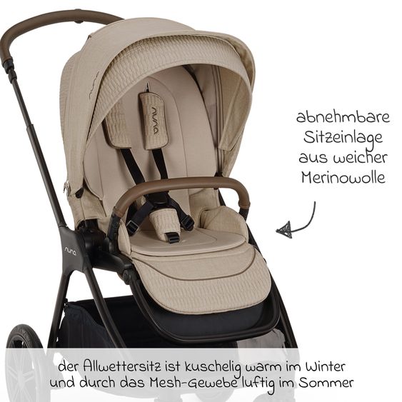Nuna 2in1 Kombi-Kinderwagen-Set Triv Lx All-in-One-Set bis 22 kg mit Baybwanne, Teleskopschieber, Regenschutz, Adapter, Fußsack & Handschuhe - Cosmopolitan