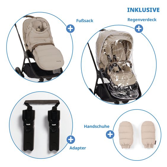 Nuna 2in1 Kombi-Kinderwagen-Set Triv Lx All-in-One-Set bis 22 kg mit Baybwanne, Teleskopschieber, Regenschutz, Adapter, Fußsack & Handschuhe - Cosmopolitan