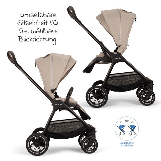 Nuna 2in1 Kombi-Kinderwagen-Set TRIV next bis 22 kg mit Babywanne, Adapter, Regenschutz & Spieltier - Biscotti