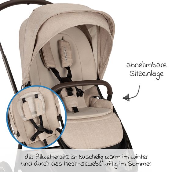 Nuna 2in1 Kombi-Kinderwagen-Set TRIV next bis 22 kg mit Babywanne, Adapter, Regenschutz & Spieltier - Biscotti