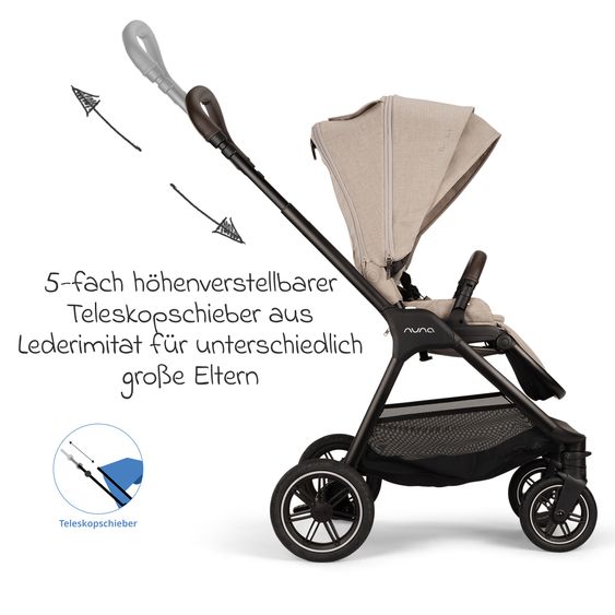 Nuna 2in1 Kombi-Kinderwagen-Set TRIV next bis 22 kg mit Babywanne, Adapter, Regenschutz & Spieltier - Biscotti