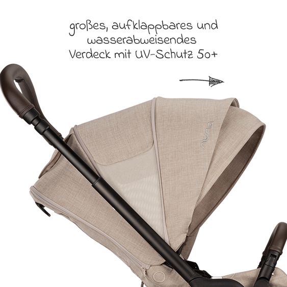Nuna 2in1 Kombi-Kinderwagen-Set TRIV next bis 22 kg mit Babywanne, Adapter, Regenschutz & Spieltier - Biscotti