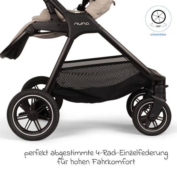 Nuna 2in1 Kombi-Kinderwagen-Set TRIV next bis 22 kg mit Babywanne, Adapter, Regenschutz & Spieltier - Biscotti
