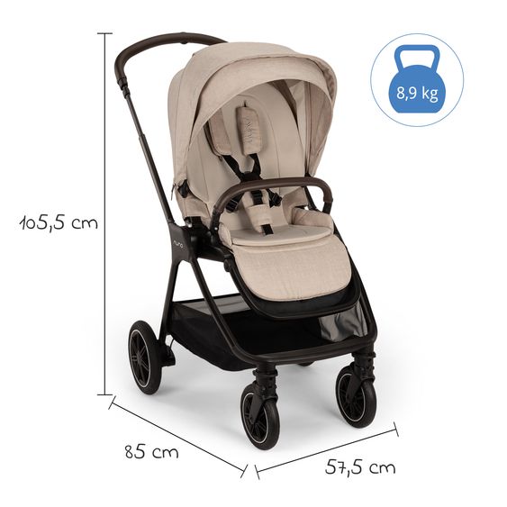 Nuna 2in1 Kombi-Kinderwagen-Set TRIV next bis 22 kg mit Babywanne, Adapter, Regenschutz & Spieltier - Biscotti