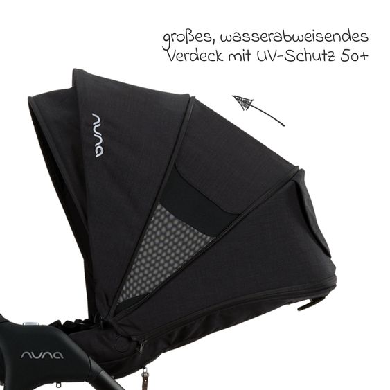 Nuna 2in1 Kombi-Kinderwagen-Set TRIV next bis 22 kg mit Babywanne, Adapter, Regenschutz & Spieltier - Caviar