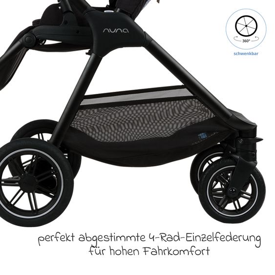 Nuna 2in1 Kombi-Kinderwagen-Set TRIV next bis 22 kg mit Babywanne, Adapter, Regenschutz & Spieltier - Caviar