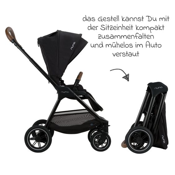 Nuna 2in1 Kombi-Kinderwagen-Set TRIV next bis 22 kg mit Babywanne, Adapter, Regenschutz & Spieltier - Caviar